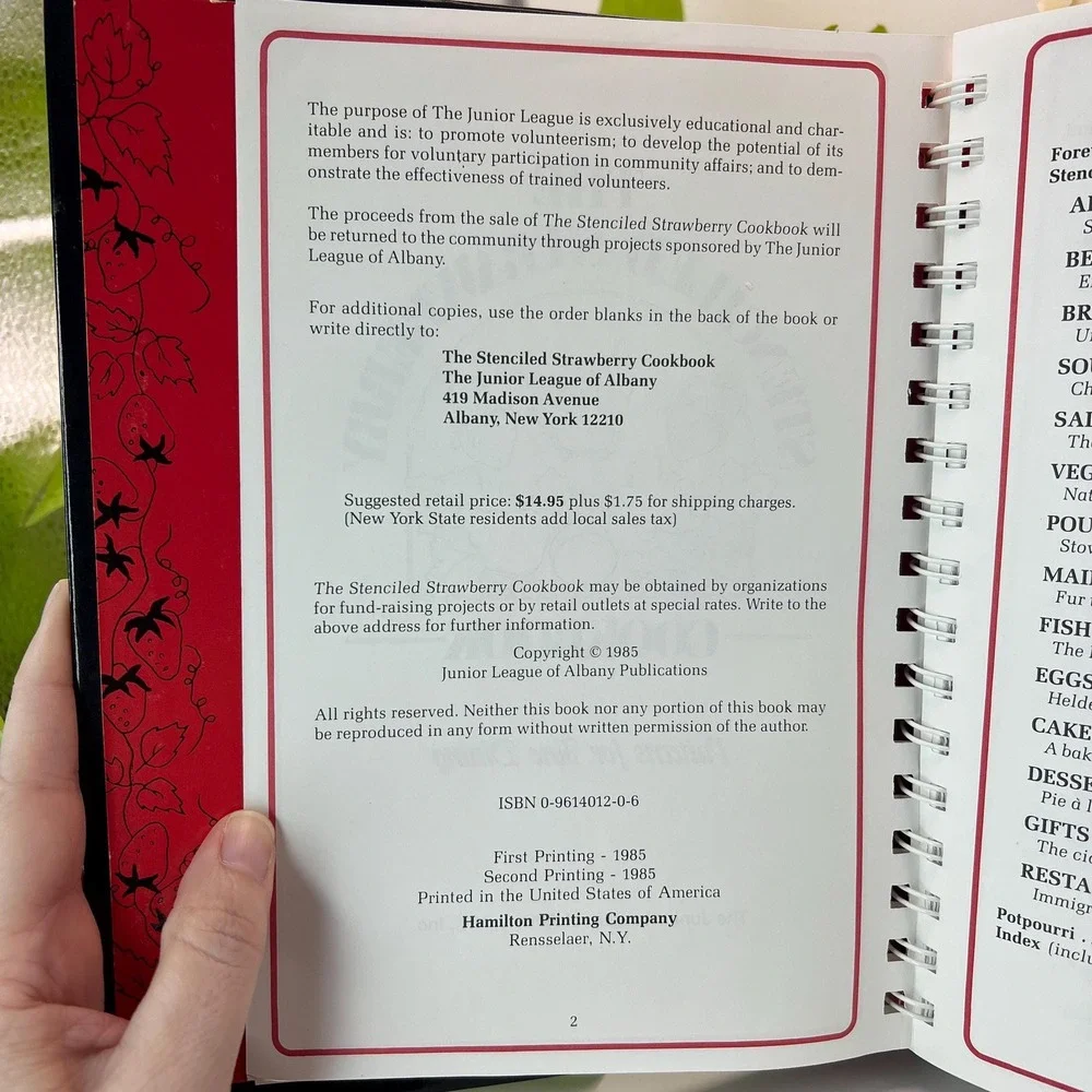 The Stenciled Strawberry Cookbook Vintage Junior League Albany NY Spiral Bound